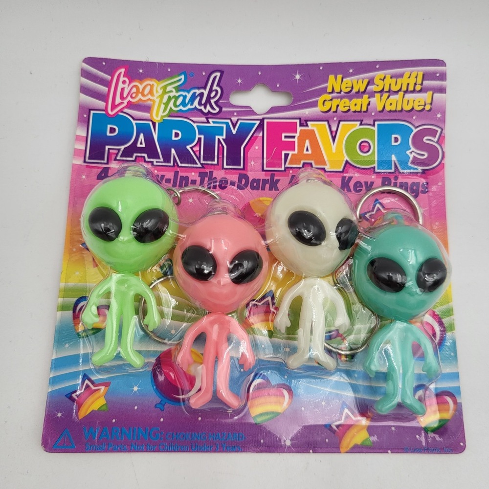 Vintage Lisa Frank Glow in the Dark Alien‎ Key Rings-New Sealed!